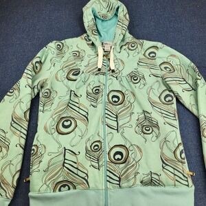Bonfire Snowboarding Co Womens Medium Mint Green Peacock Feather Zip Up Hoodie